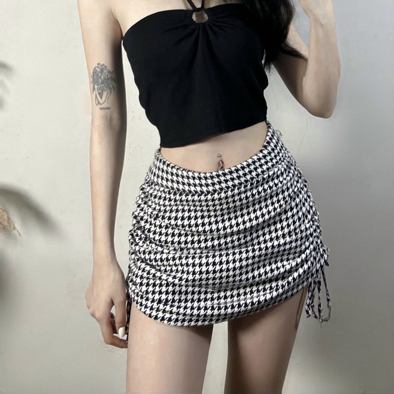 Set Áo Kiểu Nữ Tính + Chân Váy Rút Caro S21