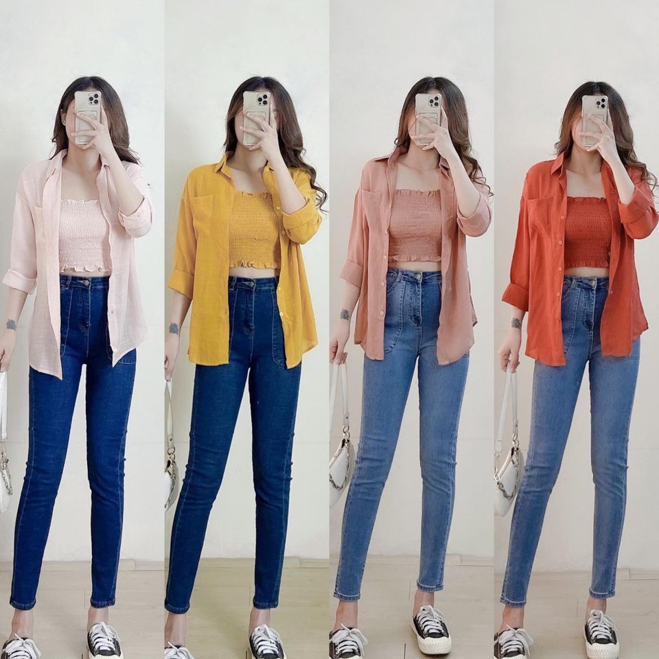 Áo sơ mi tay dài kèm áo 2 dây booking TT CHIBEST ASA54
