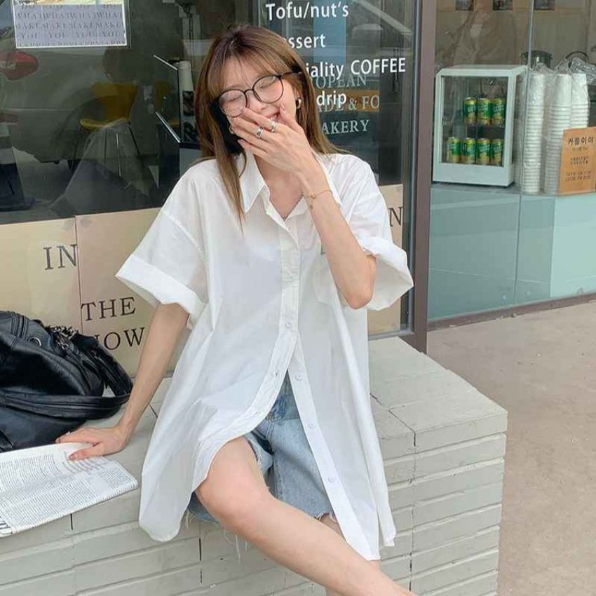 Áo sơ mi tay ngắn nữ thêu mạc, áo form rộng đi học ulzzang Fmstyle Saigon 21SU08N161301