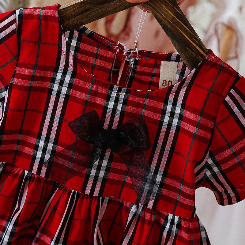 Đầm ngắn tay họa tiết caro thời trang mùa hè cho trẻ em 1-3 tuổi