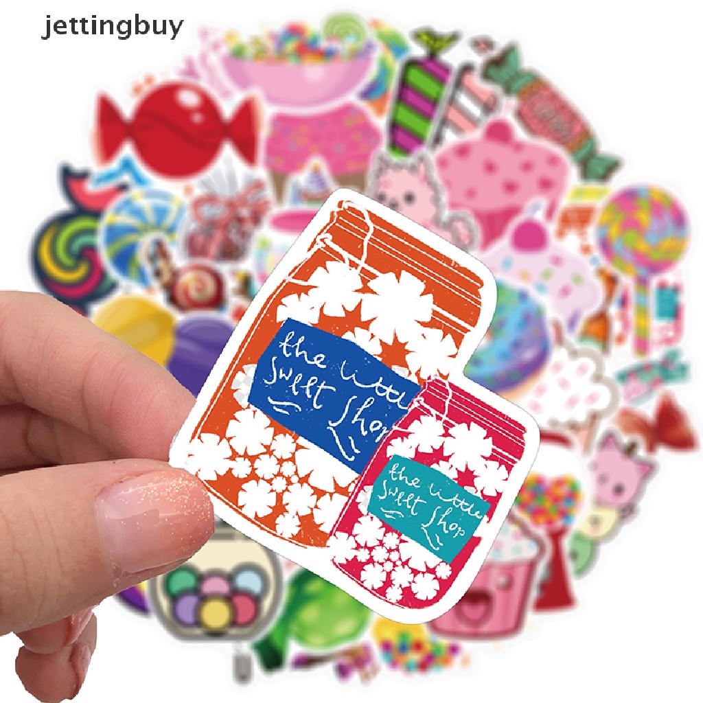 Set 50 miếng dán trang trí DIY JETTING thiết kế graffiti màu sắc kẹo ngọt đáng yêu cho điện thoại ván trượt