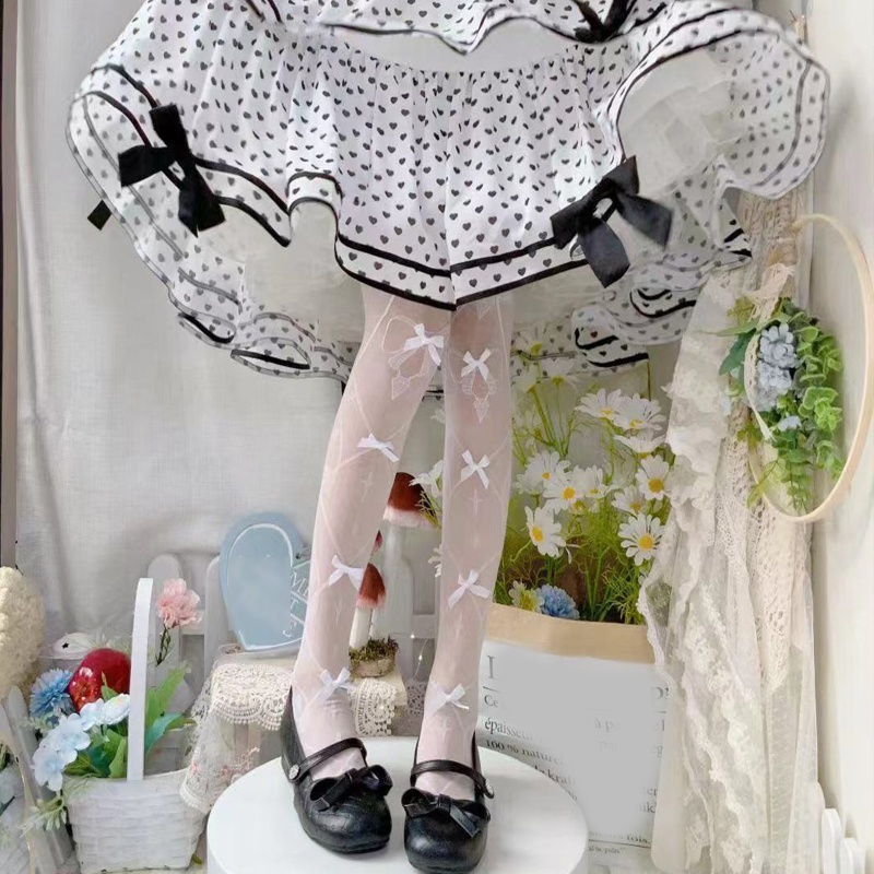 Tất Đùi Dài Qua Gối Đính Nơ Giả Hình Xăm 3D Phong Cách Gothic Lolita Cho Nữ