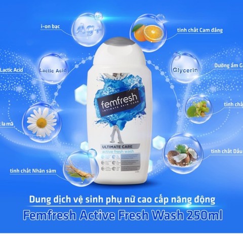 {UK} Dung dịch vệ sinh Femfresh Active Fresh Wash – Giúp thơm hồng se khít vùng kín 250ml