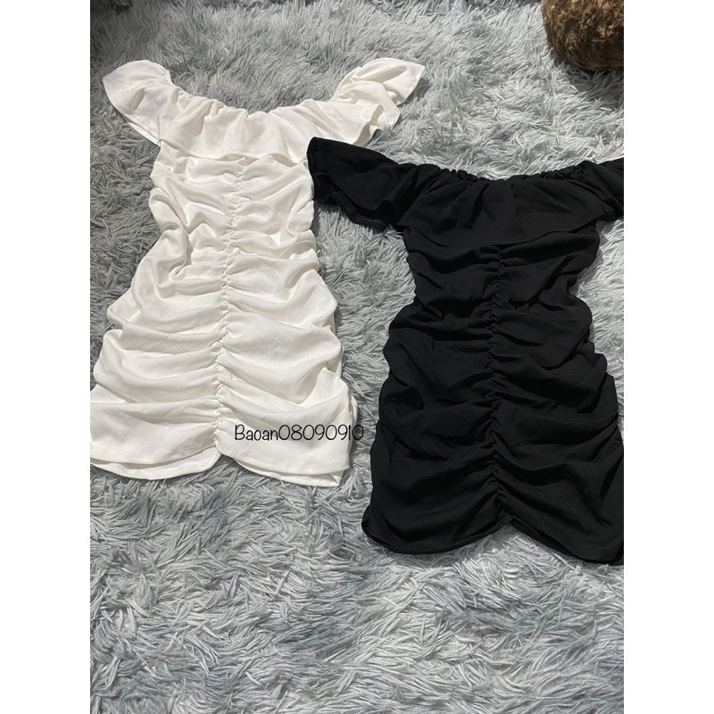 Đầm ôm body kiểu bẹt vai viền bèo nhún dễ thương chất vải thun Borip | BigBuy360 - bigbuy360.vn