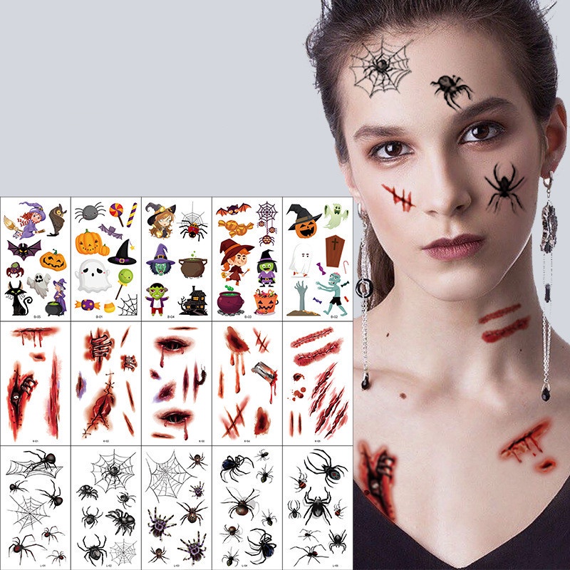 Set 10 Hình Xăm Dán Chống Nước Phong Cách Halloween Độc Đáo