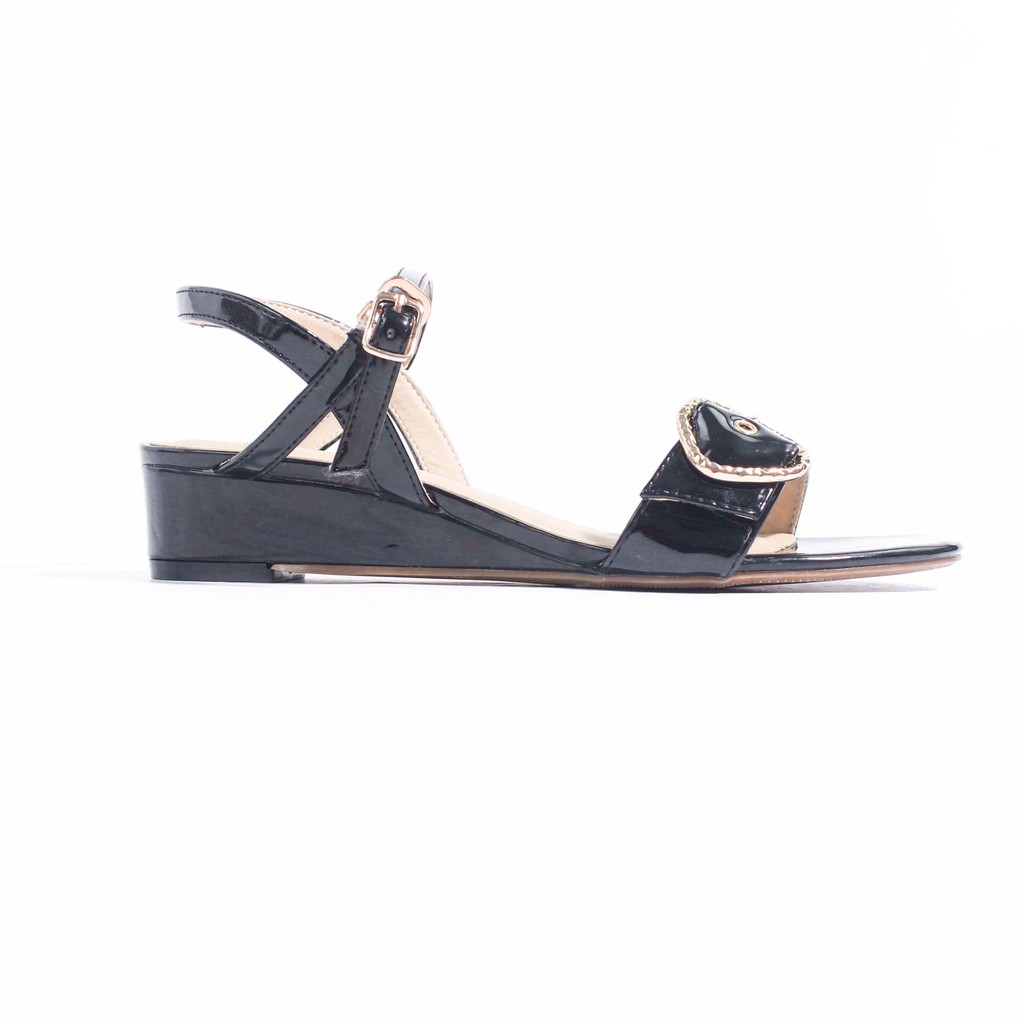 Giày Sandal Đế Xuồng 3cm Quai Ngang Màu Đen Pixie P172