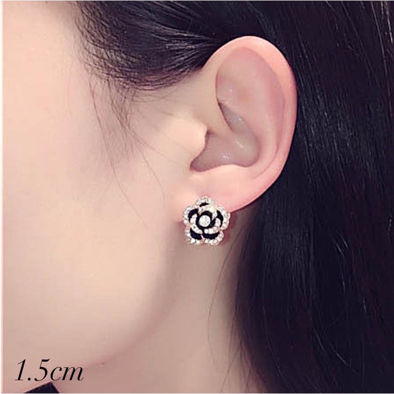 Khuyên Bông Tai Nụ Hoa Hồng Đen Nụ Hạt Ngọc Đính Đá Tròn To Nhiều Mẫu Phong Cách Cổ Điển