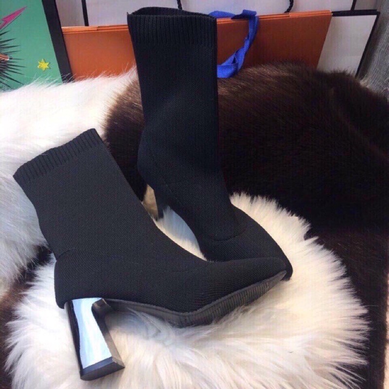 [BIG SALE] Boot Lửng len Gót bạc Vuông 7 Phân ( Gót nhọn và Gót vuông ) | BigBuy360 - bigbuy360.vn