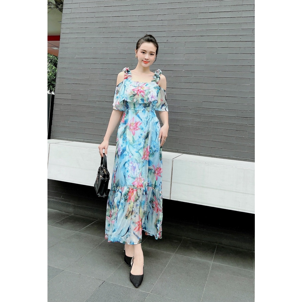 ĐẦM MAXI HOA SEN PHỐI BÈO TIỂU THƯ – M01