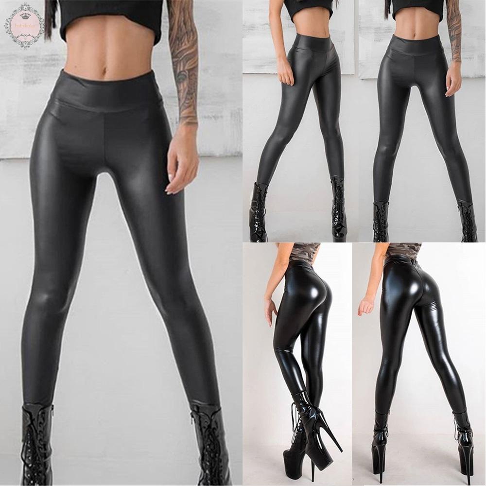 Quần legging bằng da PU màu đen size S-5XL gợi cảm thời trang