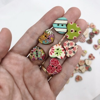 Set 10 nút gỗ in hoa vintage