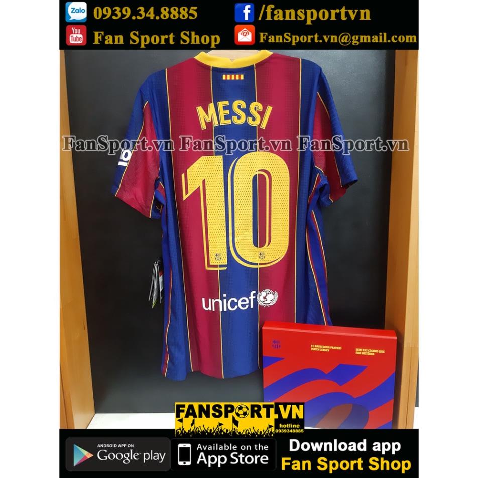 Box áo đấu Messi 10 Barcelona 2020 2021 home shirt jersey Authentic Vapor CD4185-456 ! !