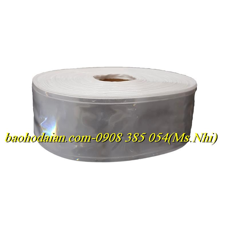 Cuộn phản quang nhựa họa tiết trơn 5cm x 50m may kèm quần áo- Hình thật