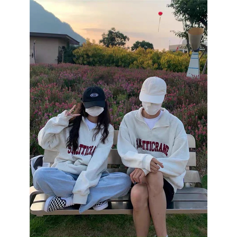 Áo Polo Dài Tay Cổ Bẻ Nam Nữ Chữ San Dáng Rộng Tay Bồng Chất Nỉ Lì Unisex