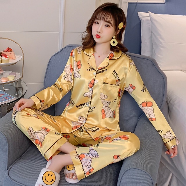 Bộ pijama nữ dài tay thu đông chất liệu lụa băng mềm mịn