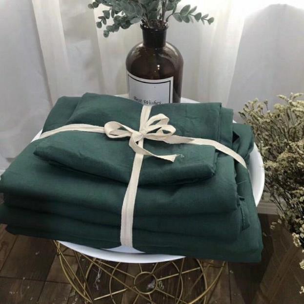 Bộ Chăn Ga Gối Cotton Đũi Cao Cấp 1 Màu Vitage