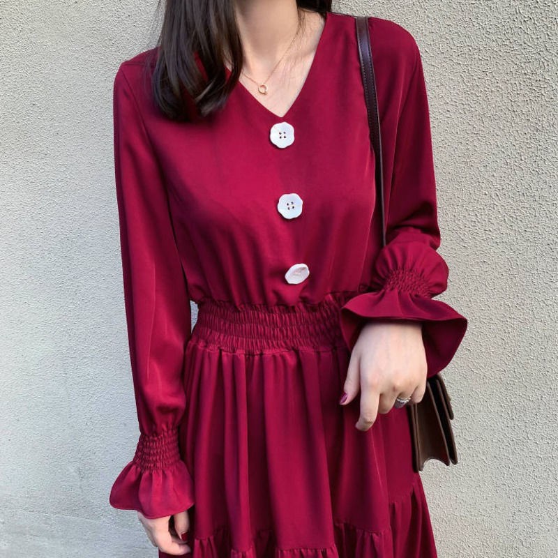 Đầm Nữ Tay Dài Cổ Chữ V Thời Trang Quyến Rũ