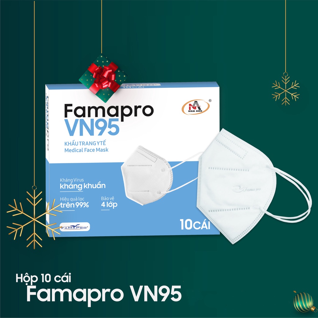 Khẩu trang y tế 4 lớp Famapro VN95 combo tiết kiệm (10 cái/hộp)