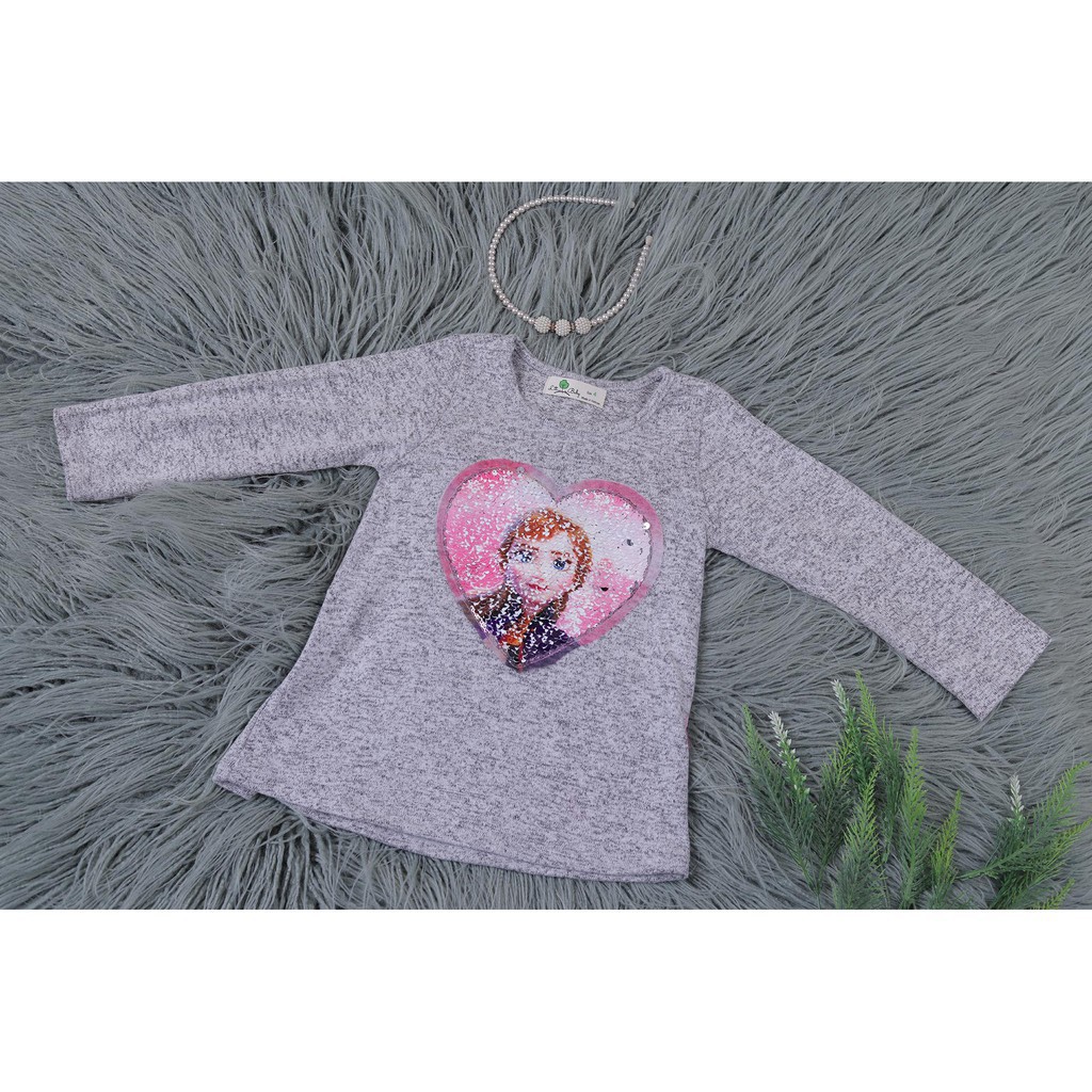 Áo len thu đông bé gái đính kim sa hình Elsa, Minnie size 8-12T, cho bé từ 24-35kg, chất len dày dặn, ấm áp