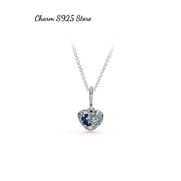 charm pan hình tim đính đá mặt trăng ngôi sao bạc s925 cao cấp