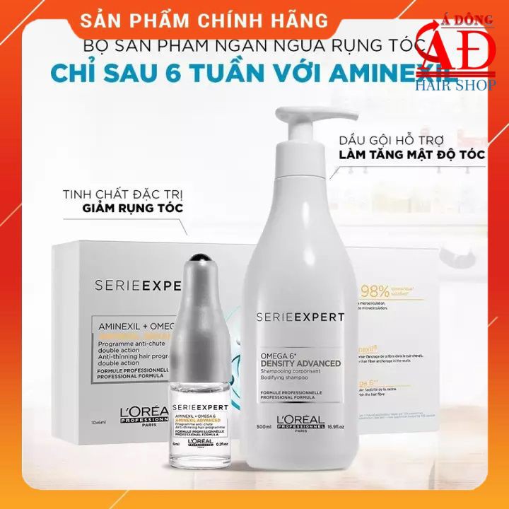 BỘ DẦU GỘI LOREAL DENSITY OMEGA 500ML + TINH CHẤT AMINEXIL CHỐNG RỤNG TÓC 6ML*12 TBN