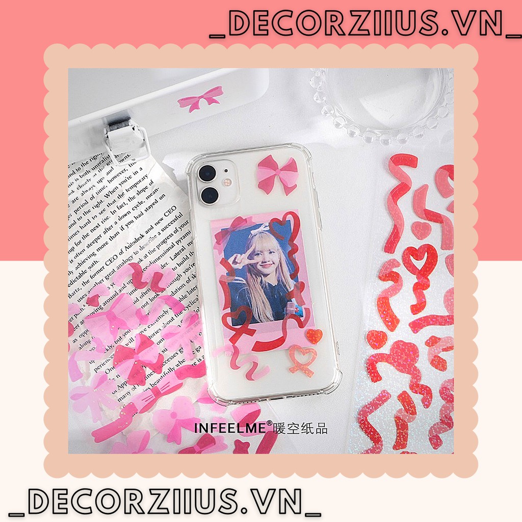 Sticker Ruy Băng,Hình Dán Cute Hologram Hoạ Tiết Ruy Băng Trang Trí Toploader, Bullet Journal, Planner