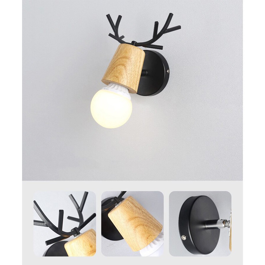 Đèn LED Antlers Đèn tường gỗ Phòng ngủ đơn giản và Đèn phòng trẻ em Lối đi Cầu thang sáng tạo Đèn tường Deer