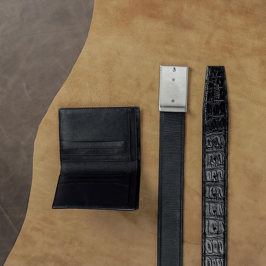 Ví Nam LAFORCE Da Cá Sấu Dáng Đứng VLA1100D-H-D Tặng Tất UNIQLO Chính Hãng