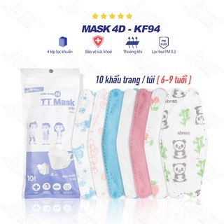 TÚI 10 CHIẾC KHẨU TRANG TRẺ EM 4D KP94 ÔM SÁT MẶT