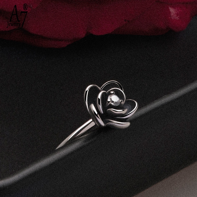 (MỚI) Nhẫn mạ bạc 925 hình hoa hồng đính đá xinh xắn