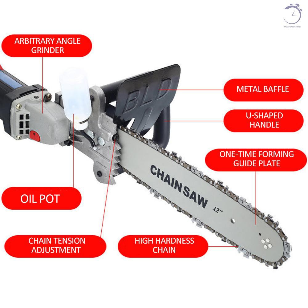 Bộ chuyển đổi trang bị lại máy cưa xích 12 inch Bộ giá đỡ máy cưa xích Thay đổi máy mài góc thành Công cụ trợ lực chế biến gỗ cưa xích với Thanh kết nối 10mm và Thanh kết nối 11,5mm♠