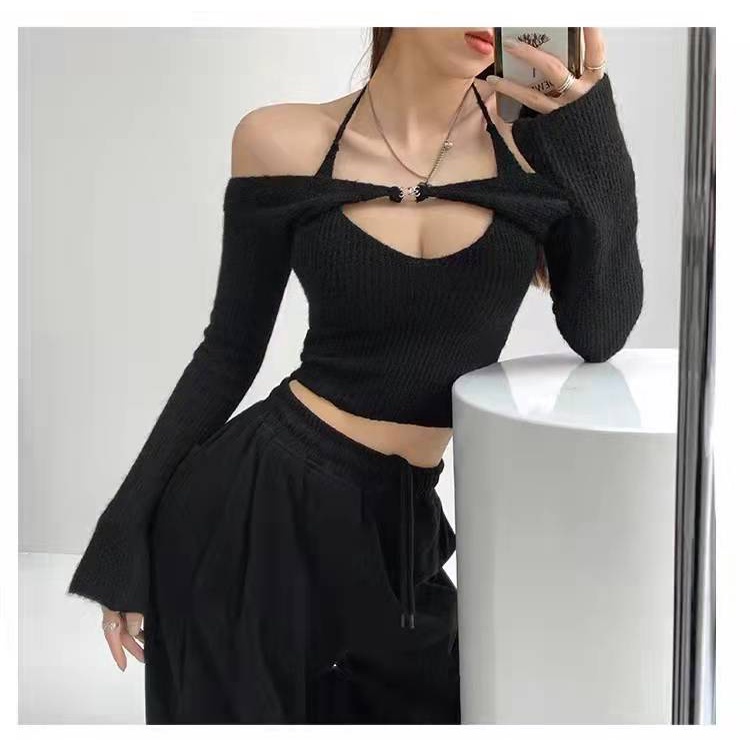 SUXI Áo Croptop Dệt Kim Thời Trang Mùa Thu Cho Nữ