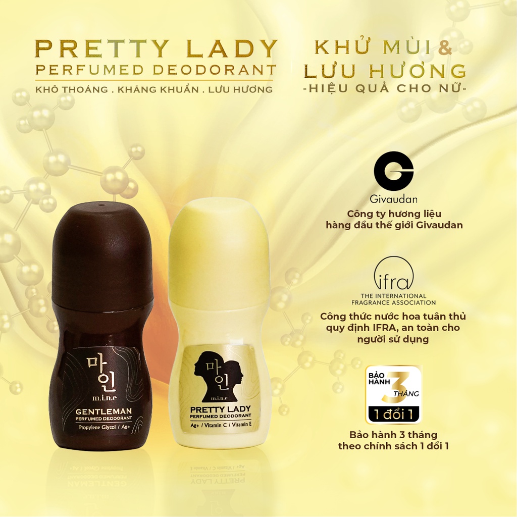 Lăn khử mùi MINE Pretty Lady Perfumed Deodorant hương nước hoa 3 tầng cao cấp dành cho nữ giới lọ lăn 50ml