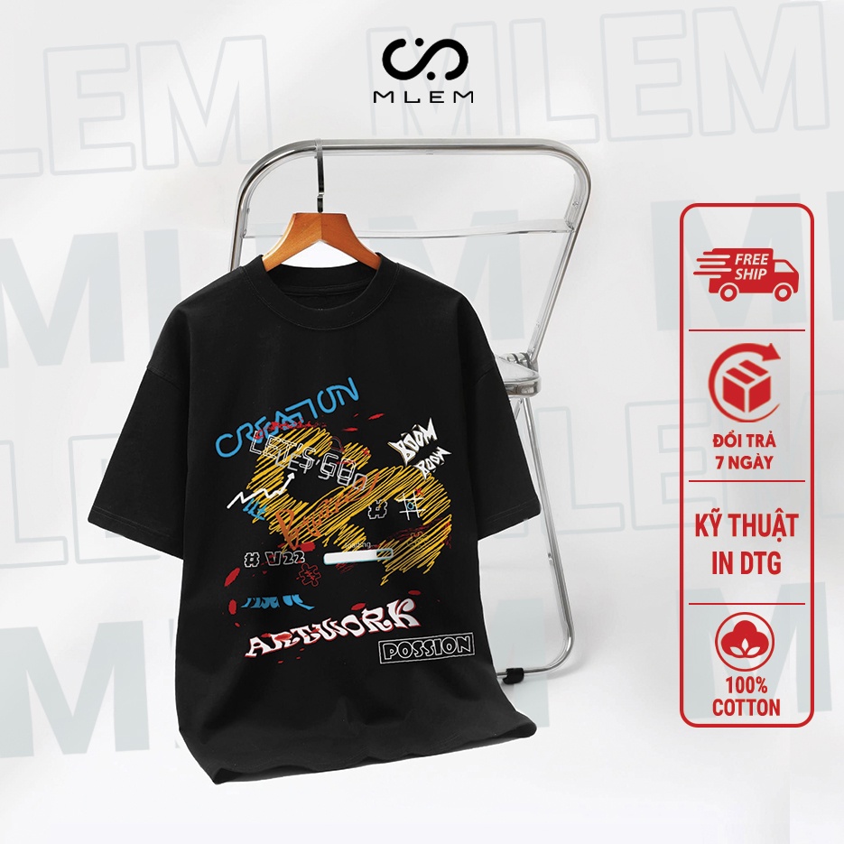 Áo Thun Cổ Tròn Unisex Nam Nữ Tay Lỡ MLEM Artwork 100% Cotton Cao Cấp Áo Phông Form Rộng Chất Mát Vải Dày