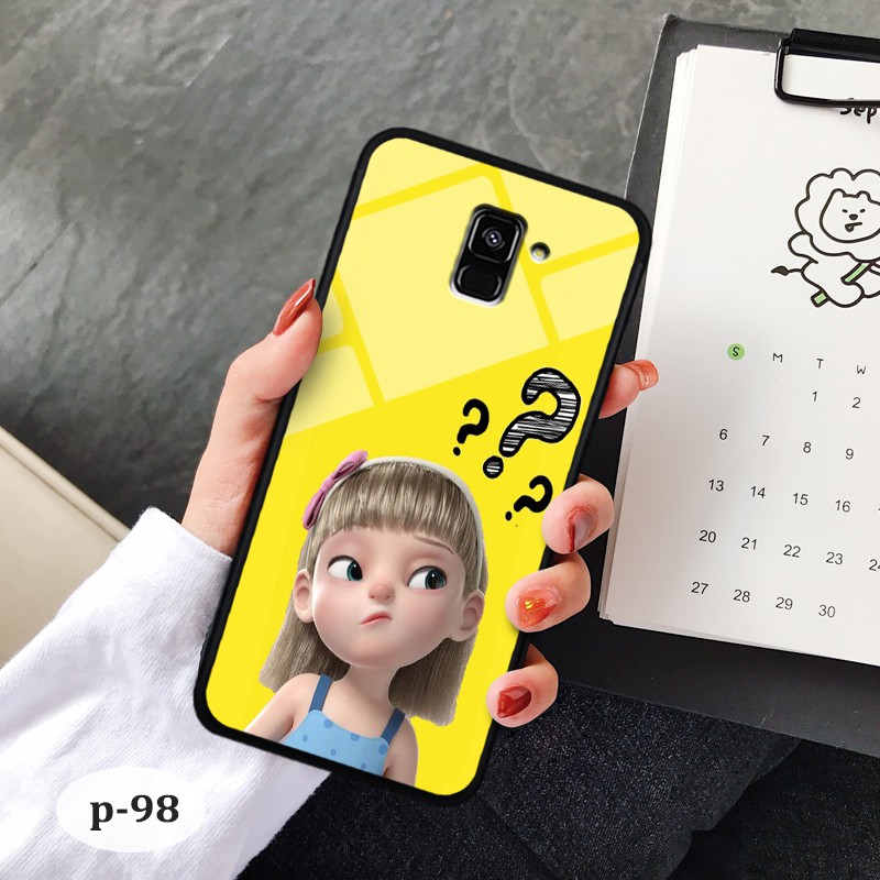 Ốp lưng kính 3D Samsung A5/ A8 2018- hình cute