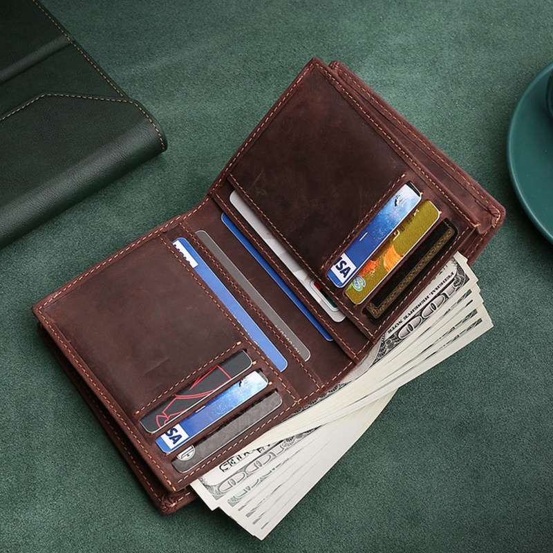 Seng Ví Da Thật Gập Đôi RFID Có Túi Trước Thiết Kế Tối Giản Cho Nam