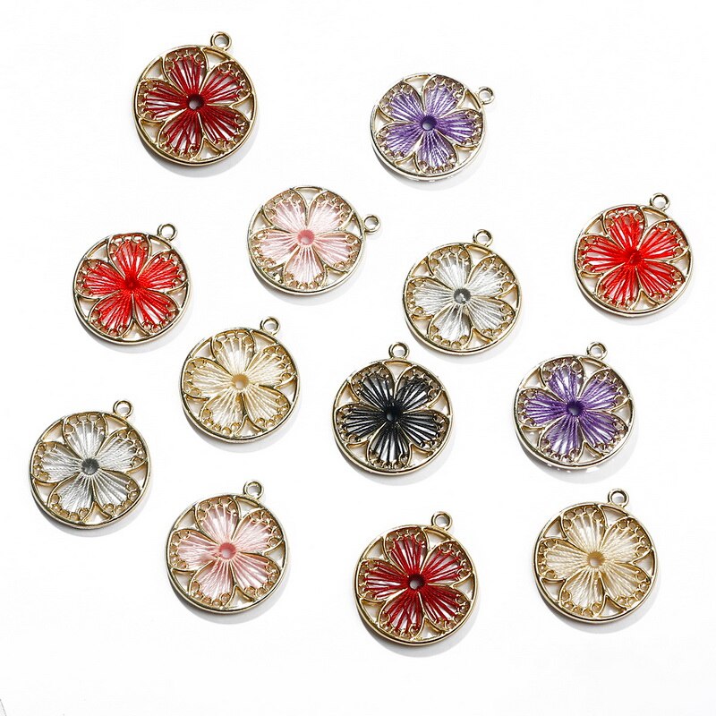 Bộ 2 mặt dây chuyền hình tròn họa tiết hoa lá tráng men dùng để làm đồ thủ công