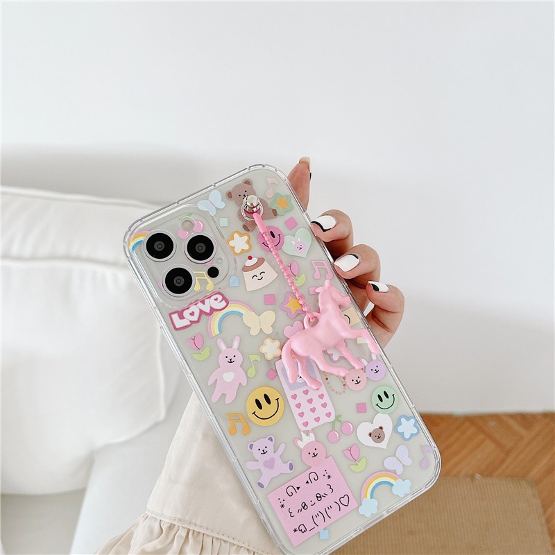 IPhone Mobile Phone Cases For iPhone 11 Pro Max / iPhone12 / iPhone X / iPhone 7 Plus / iPhone 8 / iPhone 6 / iPhone Air Pressure TPU Girls Heart Transparent Anti Drop Leather Case