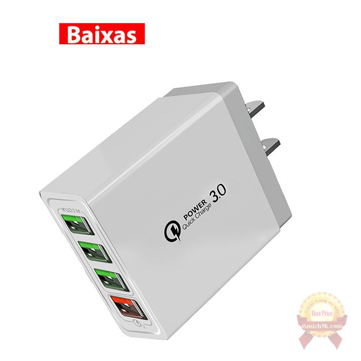 [BH 12 tháng] Củ sạc nhanh QC3.0 Baixas 4 cổng USB ra điện Quick charge 25W Max 12V 9V 5V 1.5A 1.8A 5.5A