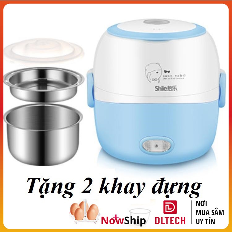 Nồi Hộp cơm cắm điện 2 tầng inox 1.2 lít 220V đa năng nấu cơm, nấu mì, hâm nóng đồ ăn tiện dụng B2 DL TECH