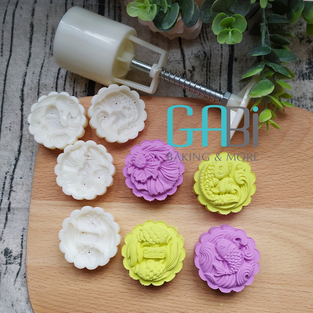 Khuôn nhấn trung thu lò xo 4 mặt cá chép Festival 50g