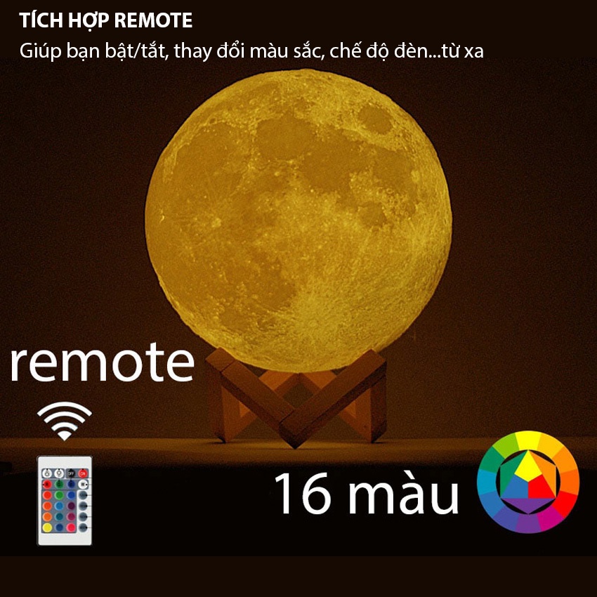 Đèn ngủ mặt trăng 3D 12cm cảm biến đổi màu có remote 16 màu cực hot