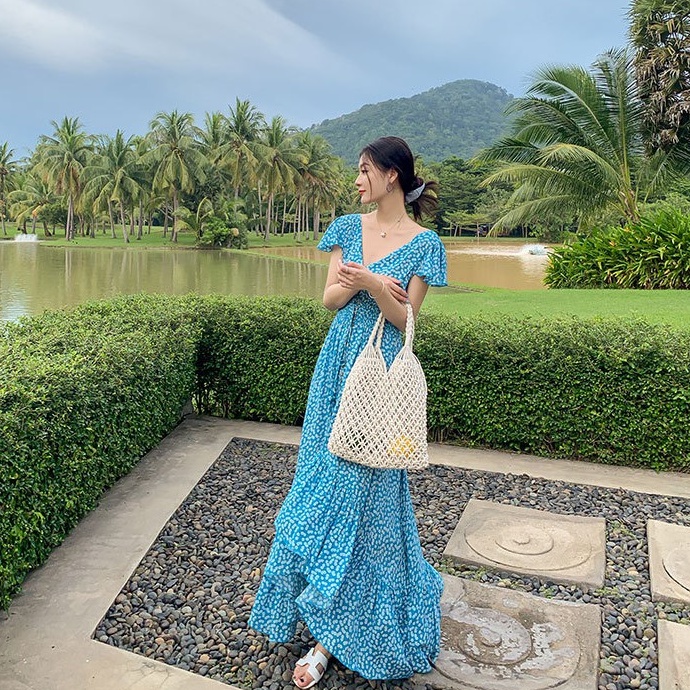 Váy Maxi Hoa Nhí Hở Lưng Sexy Có Sẵn