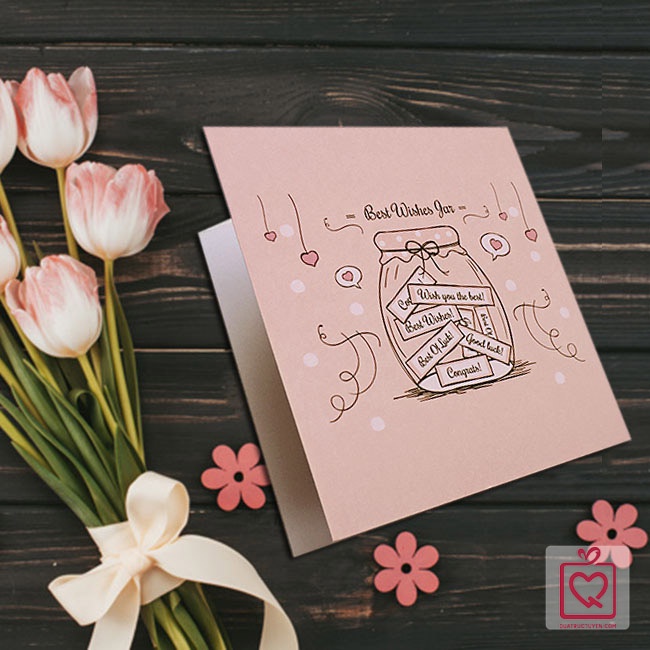 Thiệp chúc mừng tặng Phụ nữ vuông gấp- Happy Women's day, thiệp ghi lời chúc tặng bạn gái,tặng người yêu, trang trí quà