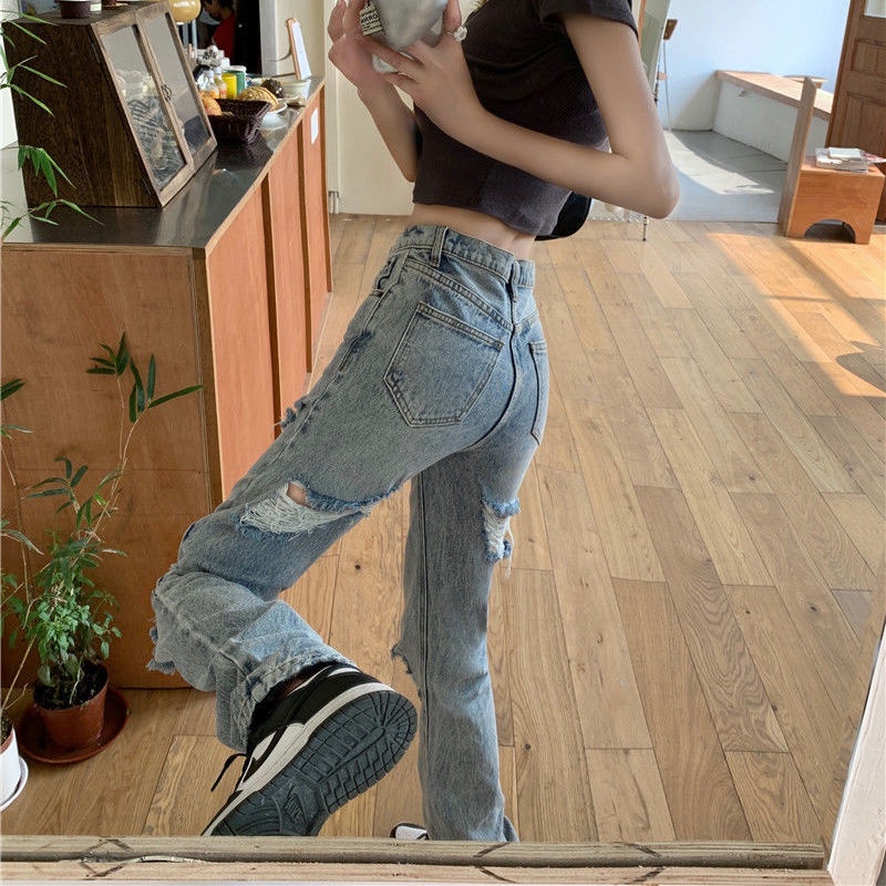 JSC Quần Jeans Nữ Lưng Cao Rách Gối Thời Trang