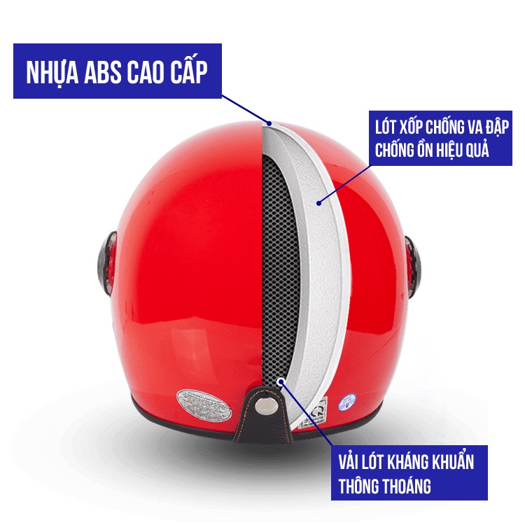 Mũ Bảo Hiểm Nửa Đầu GRO Helmet có kính che nửa mặt, kiểu dáng thời trang, khóa kim loại chắc chắn - Nhiều màu