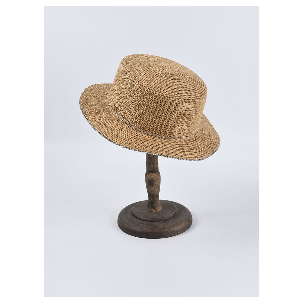 Mũ cói vành đính hạt, form vành cỡ vừa