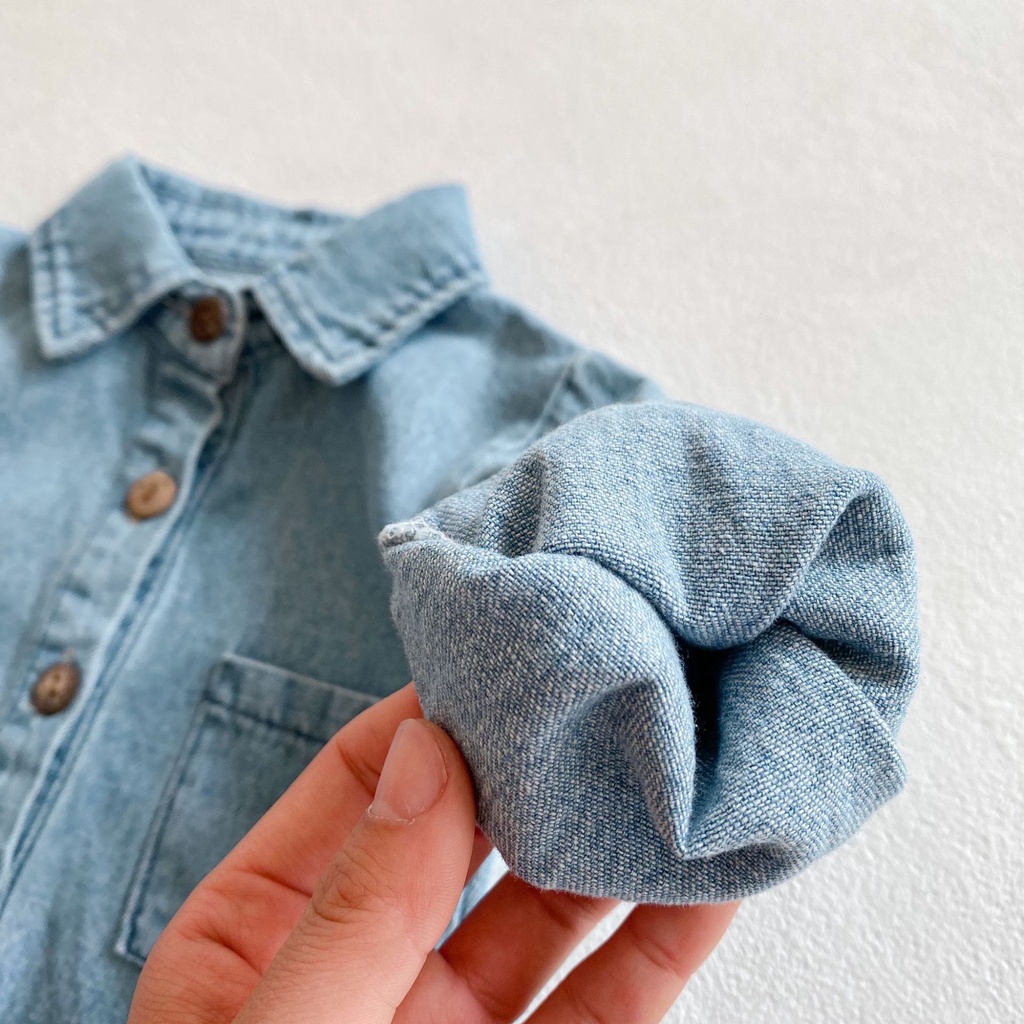 Bộ Áo Liền Quần Tay Dài Chất Liệu Denim Thời Trang Mùa Xuân 2023 Cho Bé Gái