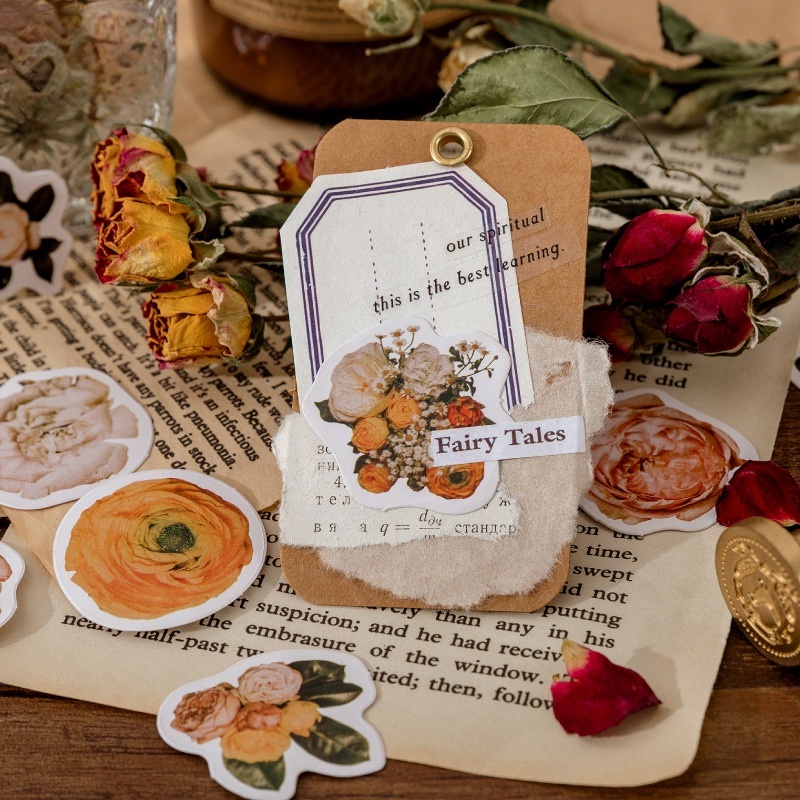 Set 46 Miếng Dán Trang Trí Sổ Tay/Nhật Ký Hình Hoa Cúc Kiểu Retro Xinh Xắn