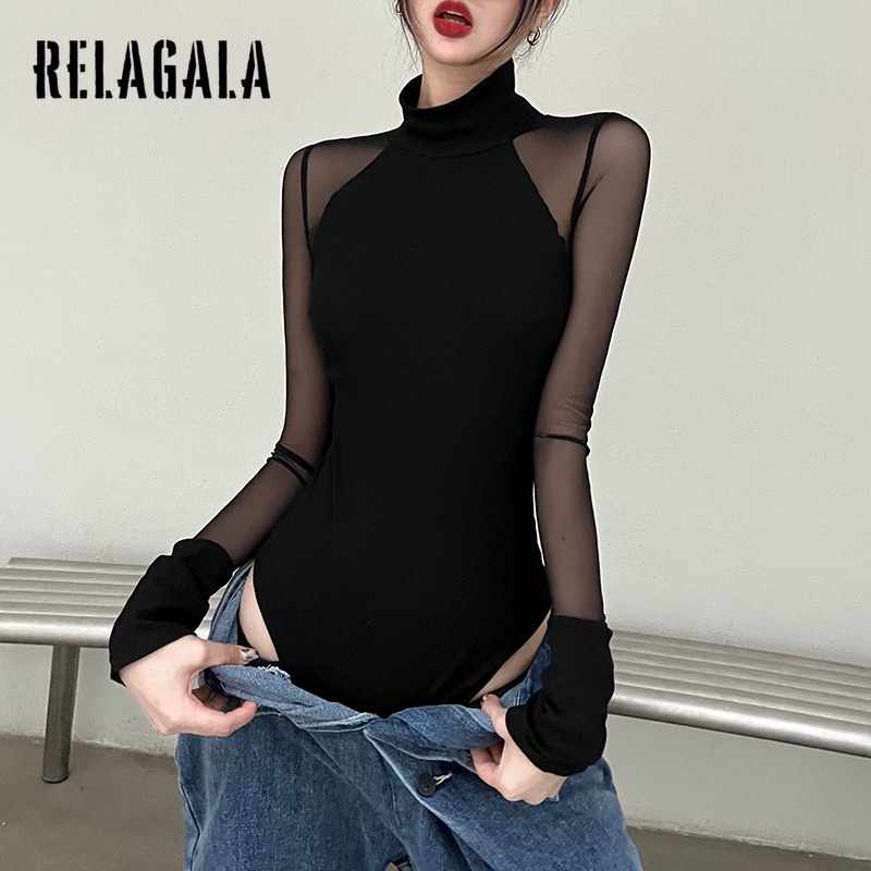 Bộ Áo Liền Quần Cổ Lọ Vải Lưới Màu Trơn Xuyên Thấu Thời Trang Quyến Rũ Cho Nữ 2022 | BigBuy360 - bigbuy360.vn